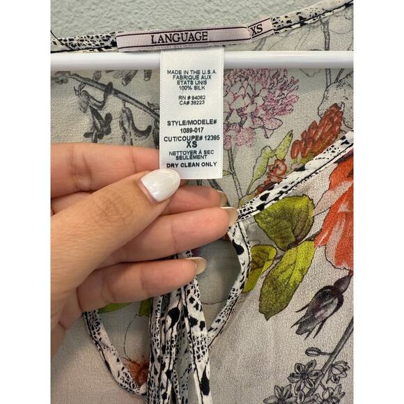 Anthropology Language 100% Silk Floral Blouse; XS - Picture 4 of 5